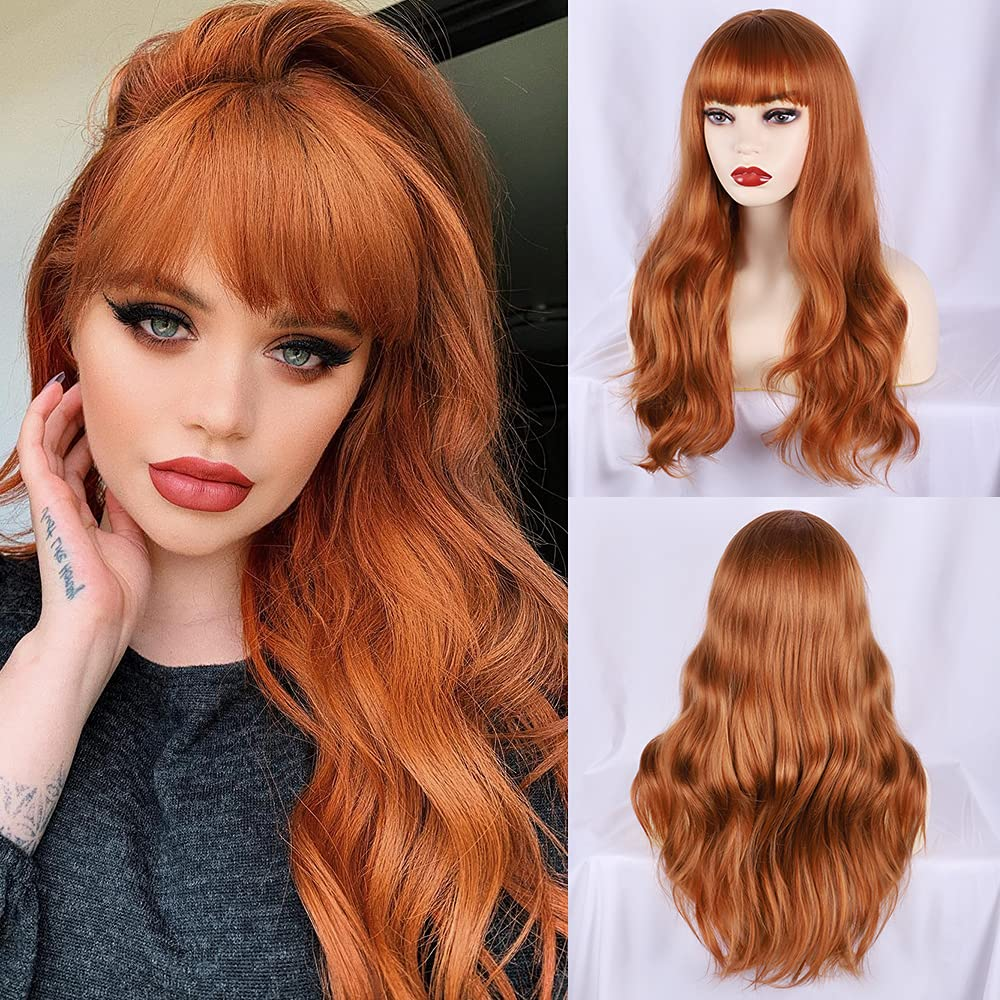 Long Wavy Full Non Lace Wigs for Auburn Color Women|DragQueen Wigs
