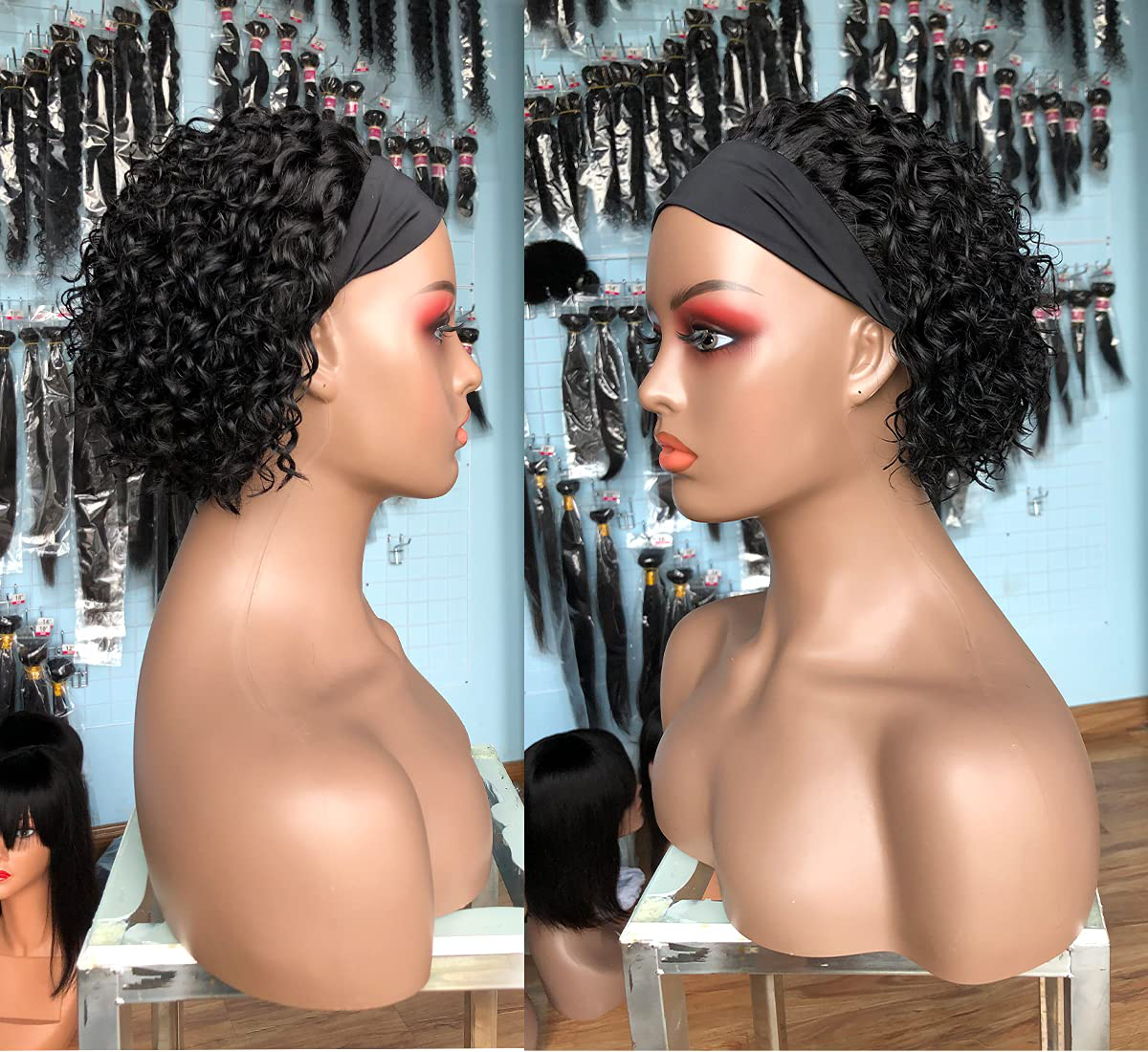 Short Bob Curly Pixie Cut Human Hair Headband Wig| Natural Black|6 Inch