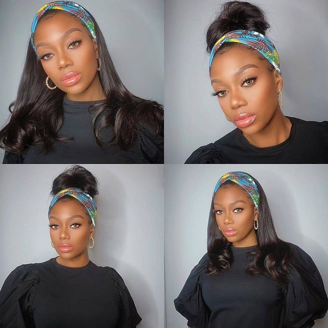 16 Inch Black Straight Brazilian Virgin Human Hair Headband Wig|Natural Color (16 Inch)