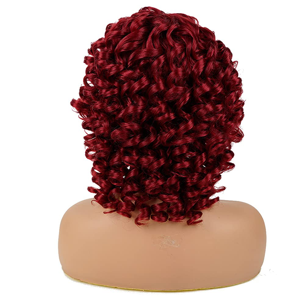 Short Loose Curly Wigs Fluffy Weave Curl Afro Synthetic Hair Wig Natural Daily Half Wigs for Black Women and White Women Breathable Rose Net Wigs (Red)
