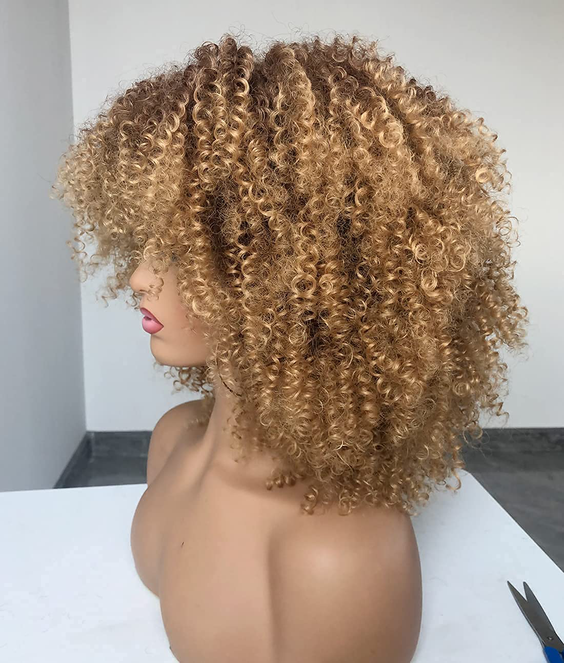 Short Kinky Curly Wig with Bangs for Black Women Curly Wig