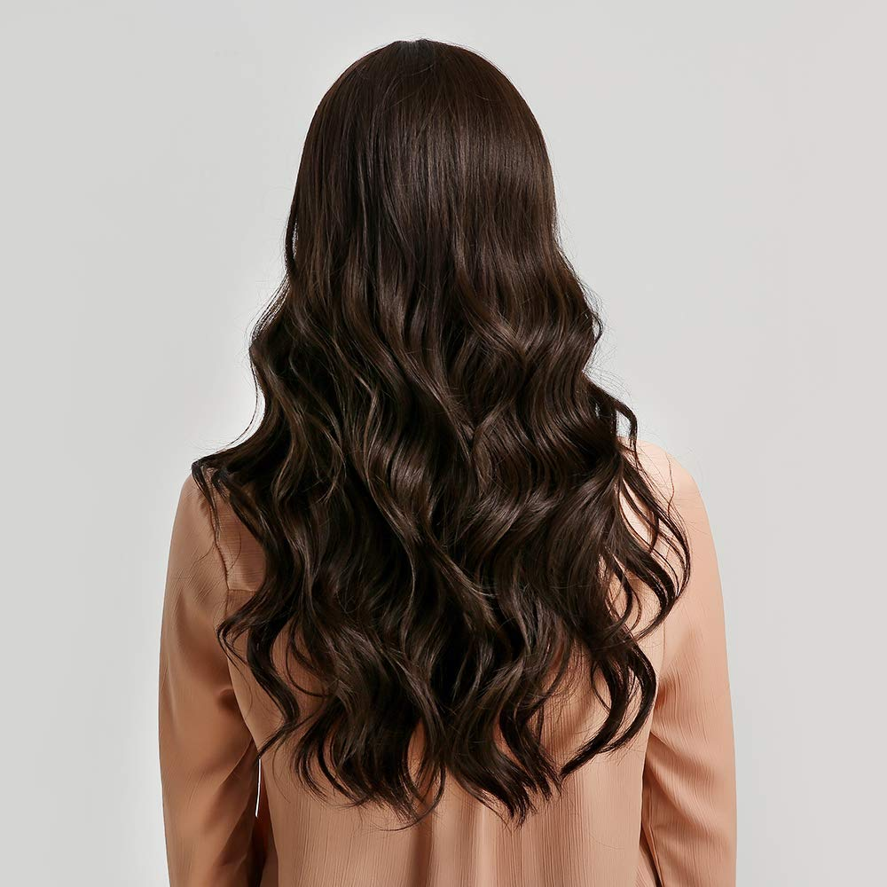 Long Natural Wavy Brunette Wigs With Bangs