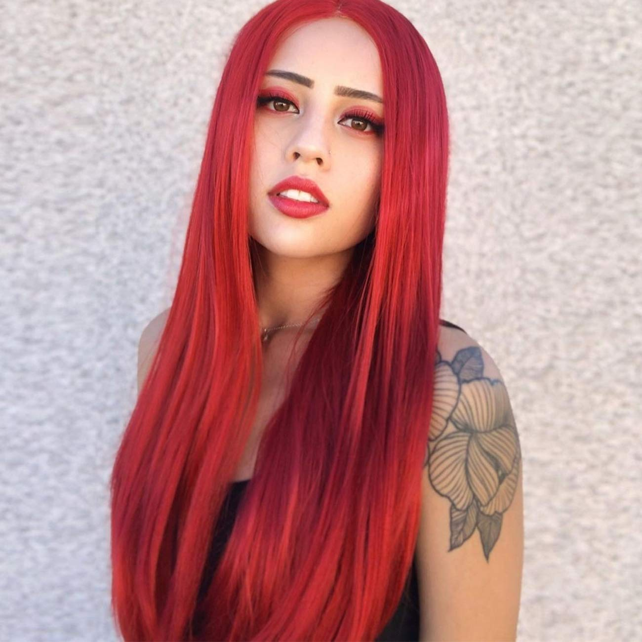 22 Inches RED Long Straight Lace Front Wig
