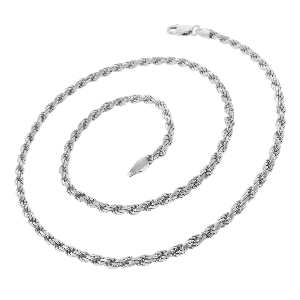 .925 Solid Sterling Silver 3.5MM Rope Diamond-Cut Link Chain