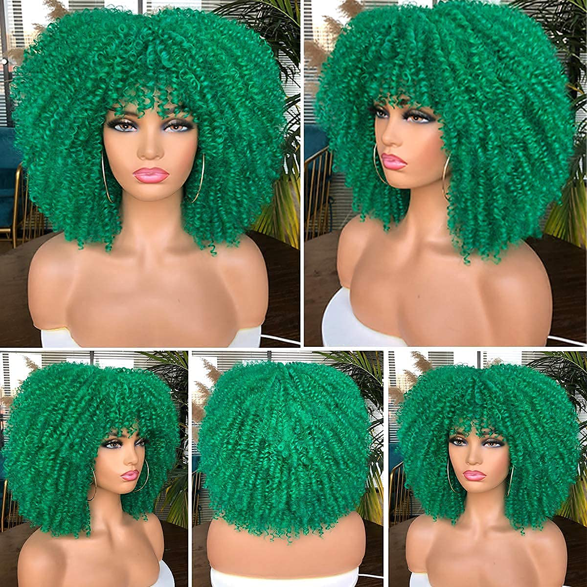 Short Curly Afro Wig with Bang Full Wig