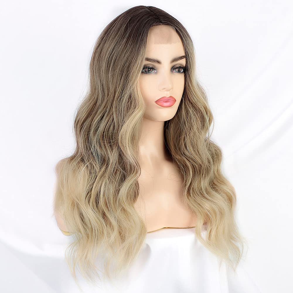 Ash Blonde Long Wavy Middle Part Full Non Lace Wig