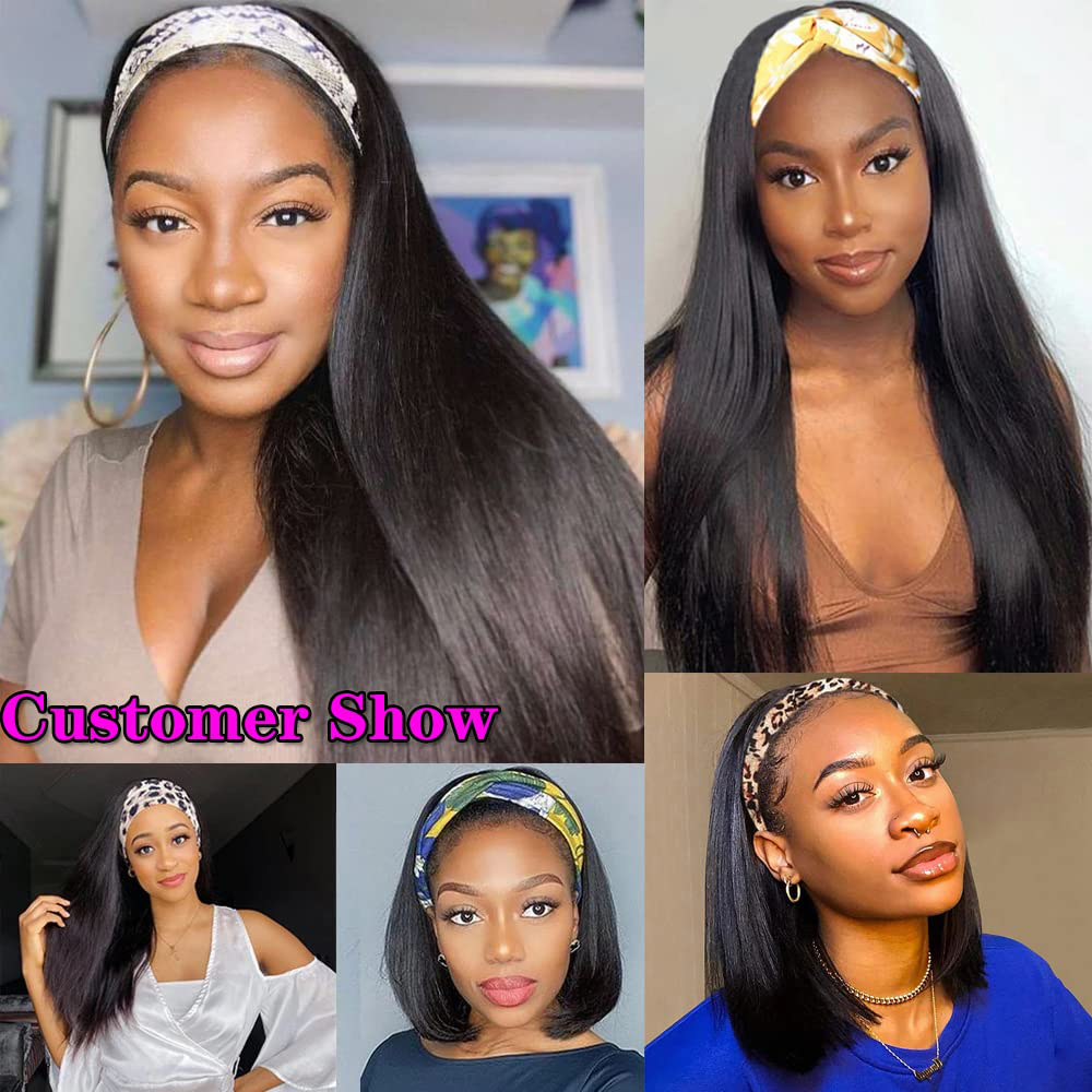 30inch Long Straight Human Hair Headband Wigs