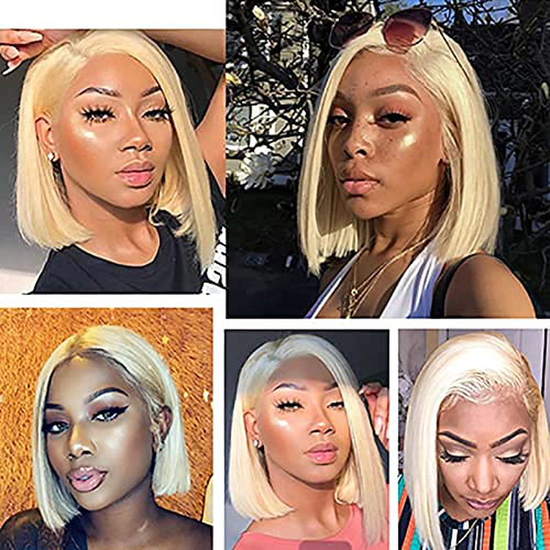 613 Short Bob Straight Brazilian Lace Wigs Pre Plucked with Baby Hair (10 Inch)