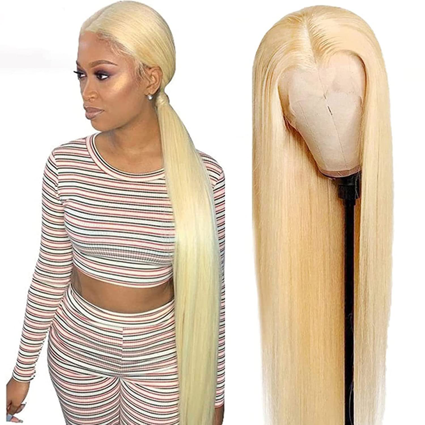 T Part 30Inch 613 Lace Frontal Human Hair Wig Pre Plucked with Baby Hair