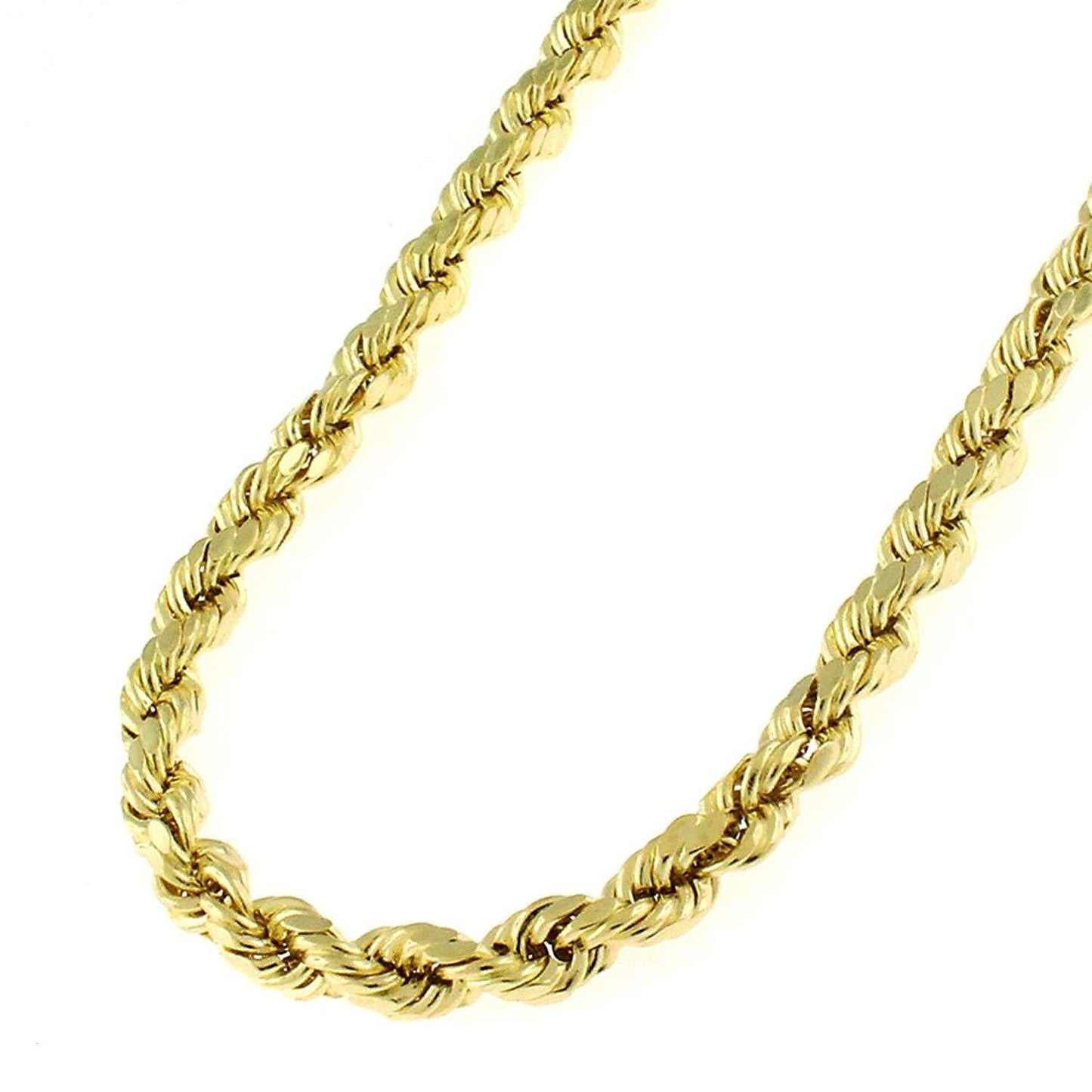 14K Yellow Gold 4MM Solid Rope Diamond-Cut Braided Twist Link Necklace Chains