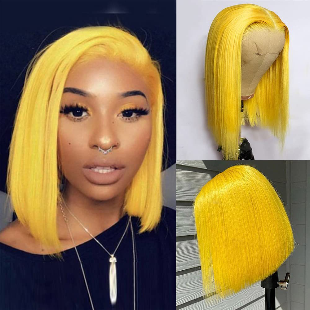 Yellow Short Bob T part Human Hair Lace Wig