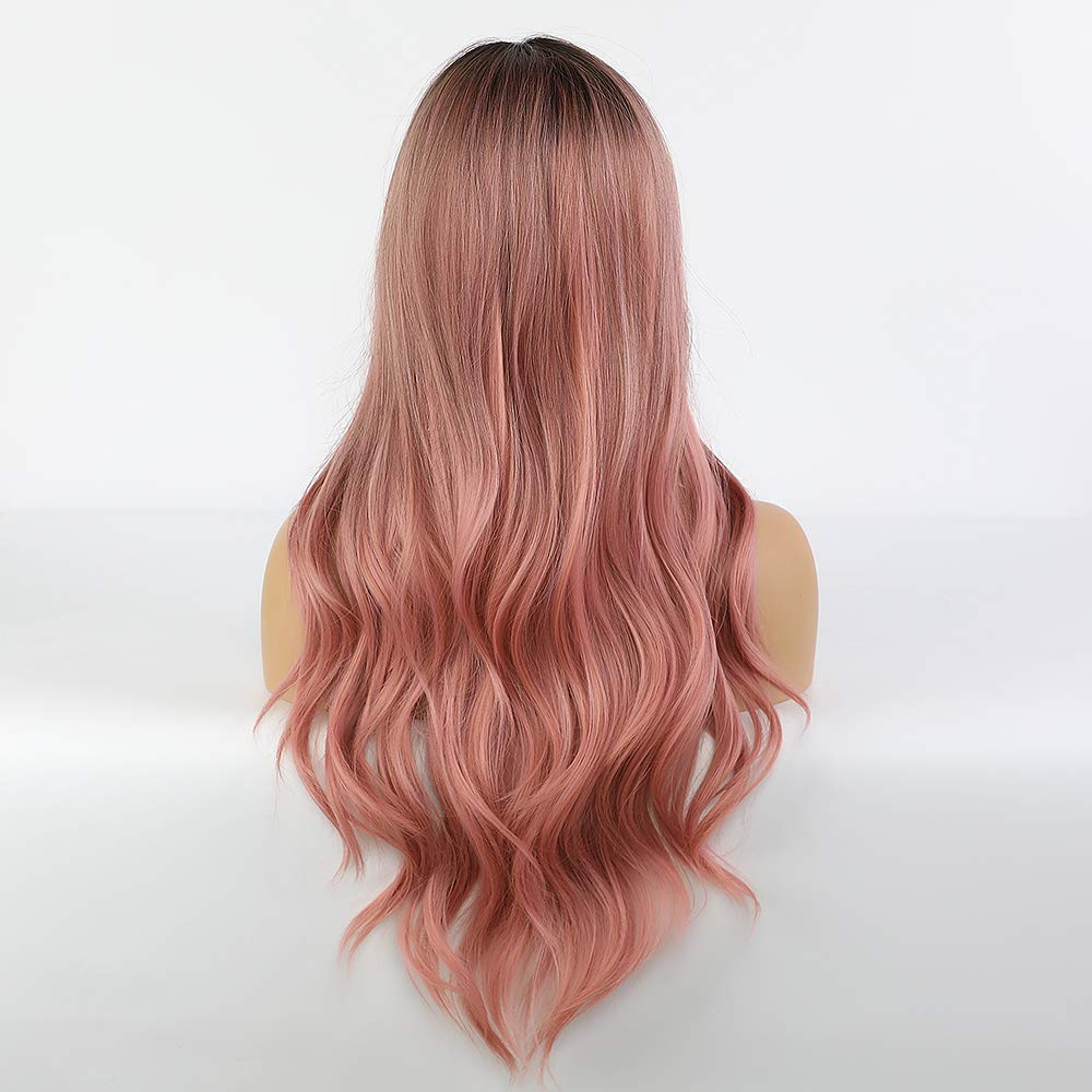 Long Natural Wave Ombre Black-Pink Color Wig