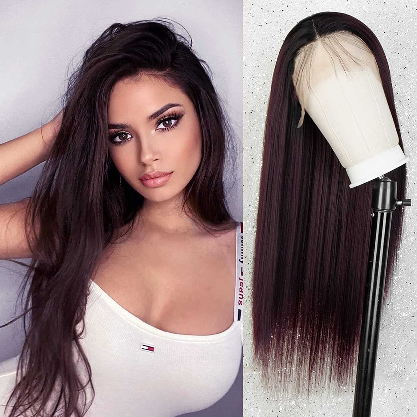 Ombre Burgundy Long Straight Lace Front Wig |SheerBeaute Hair Wig