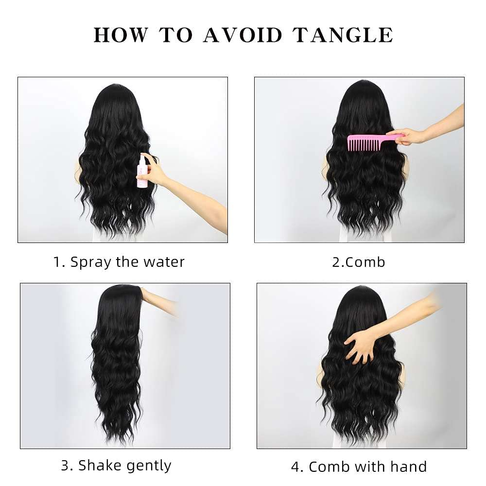 Lativ Long Black Wavy Wig for Women Middle Part Curly Synthetic Hair Natural Looking Heat Resistant Fiber for Daily Party Use