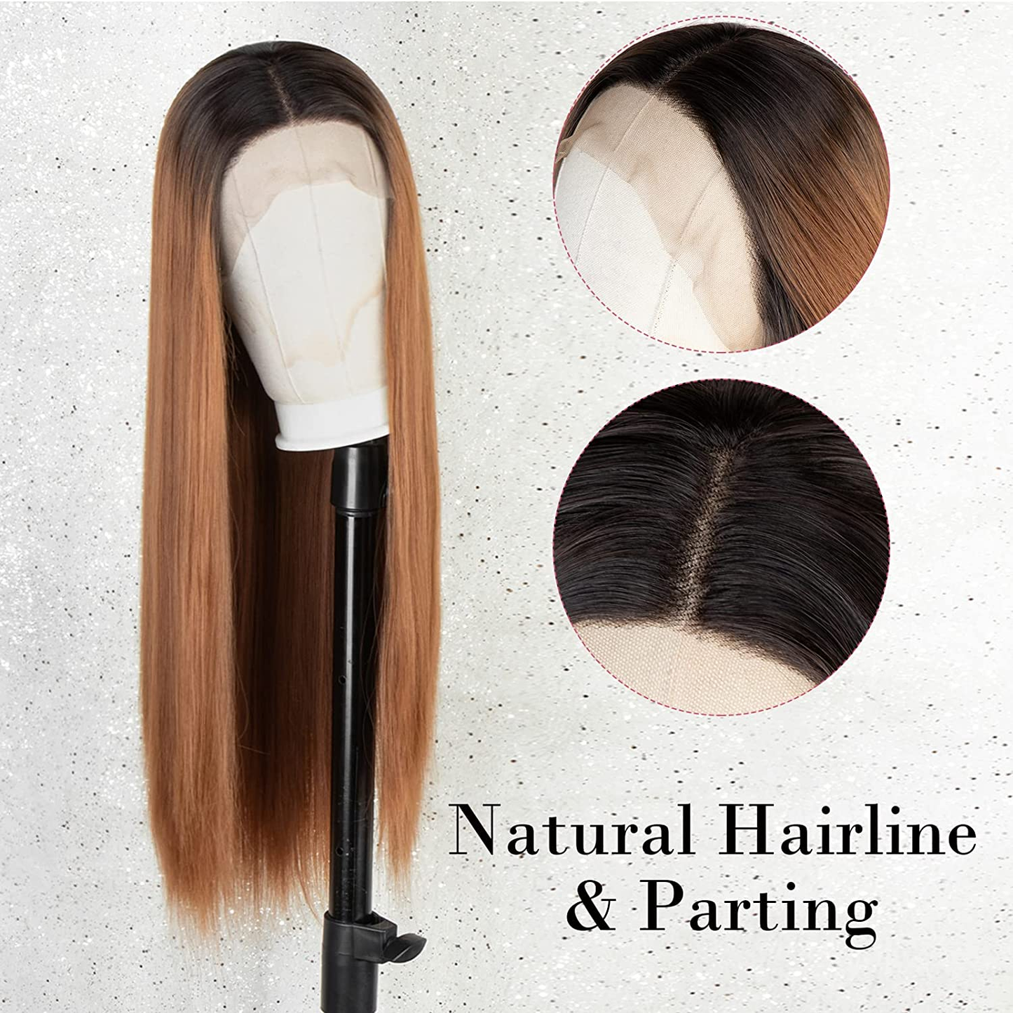 Long Straight Ombre Brown Lace Front Wig with Baby Hair