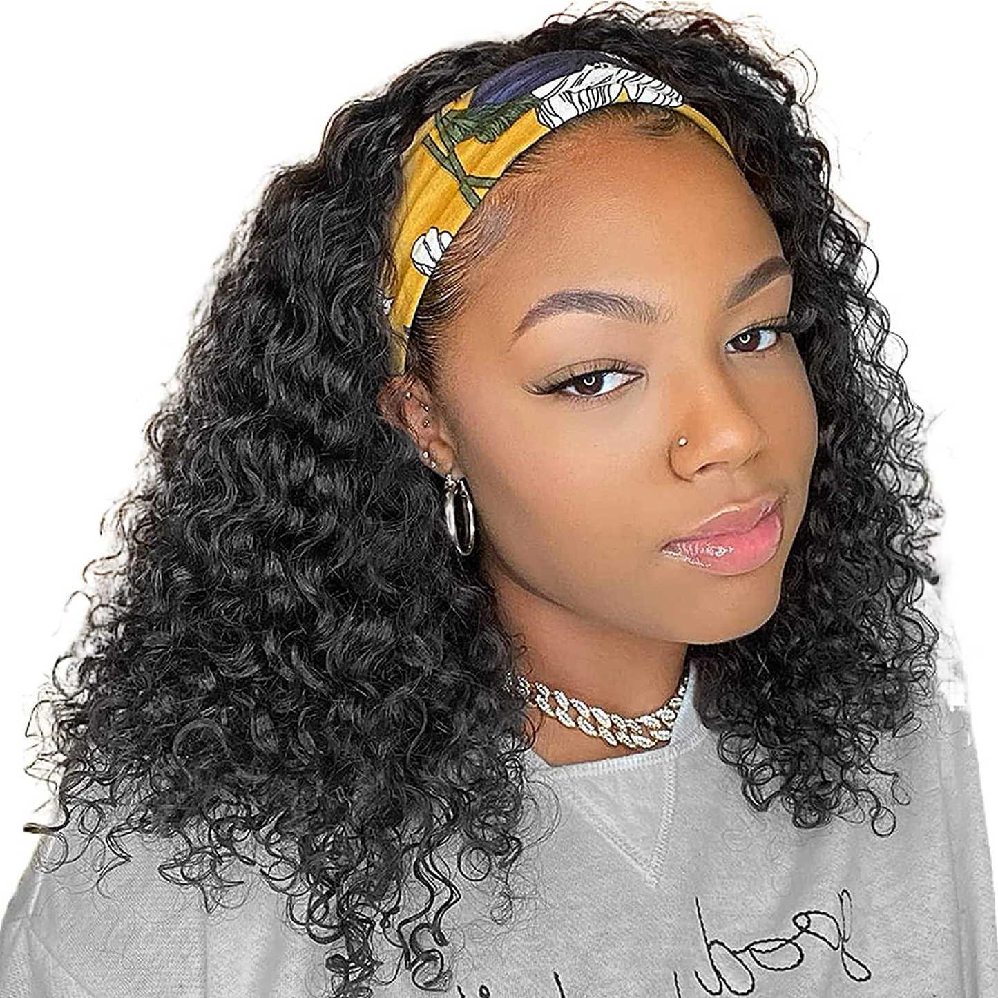 Headband Water Wave Human Hair Headband Wigs | 99J Burgundy Color