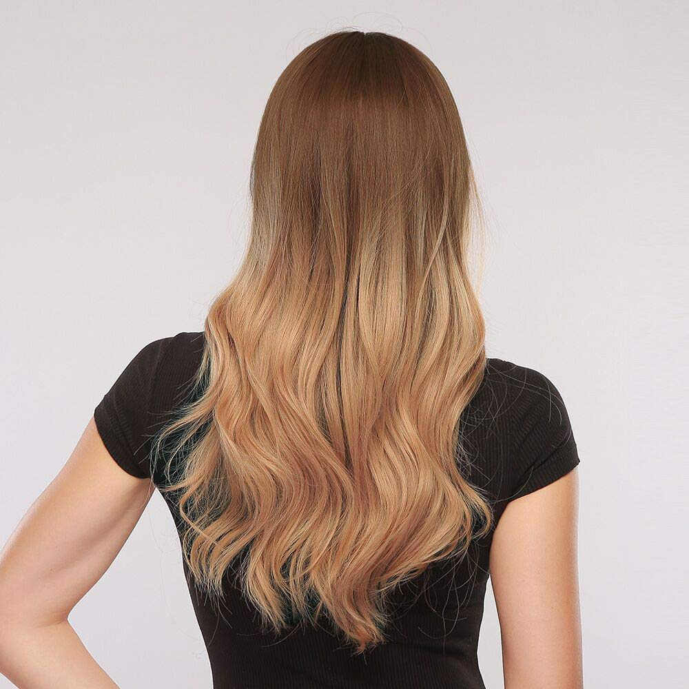 Ombre Blonde Natural Wavy Wig with Bangs
