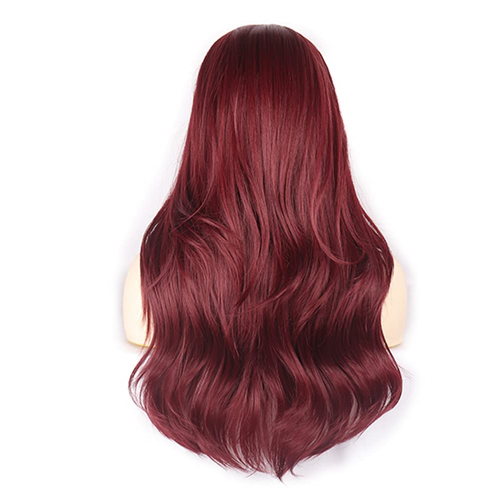 Red Wine Long Wavy Wig With Bangs
