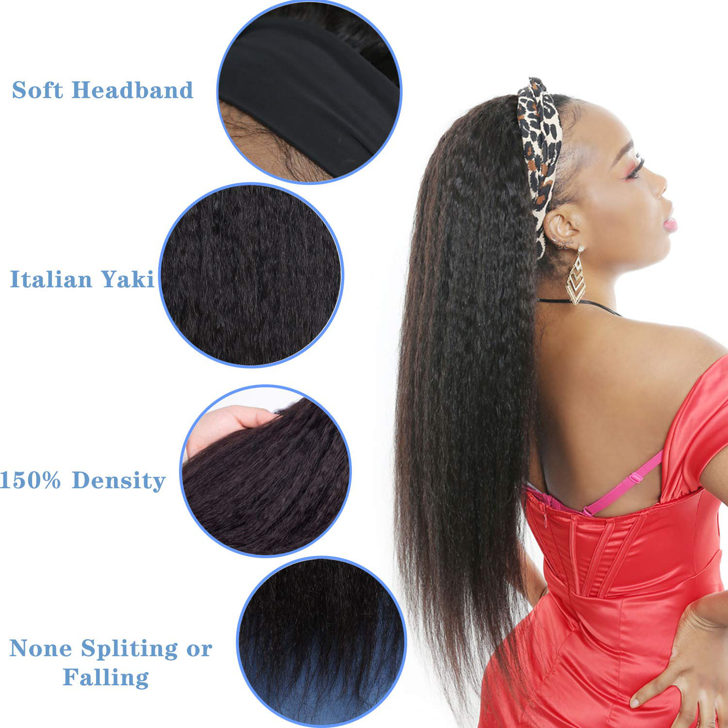 Natural Black Kinky Straight Headband Human Hair Wig|14 Inch