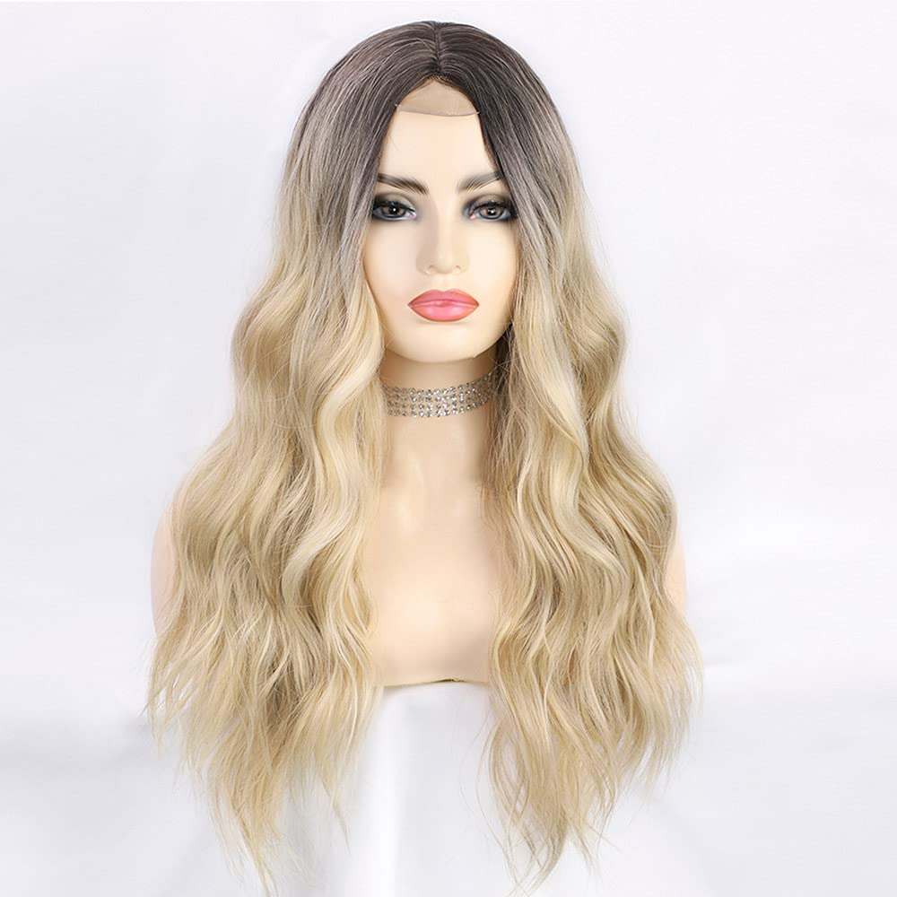Nnzes Blonde Wig Synthetic Long Wavy Wig Middle Part Hair Replacement Wigs 22 Inch Heat Resistant Fiber for Daily Use