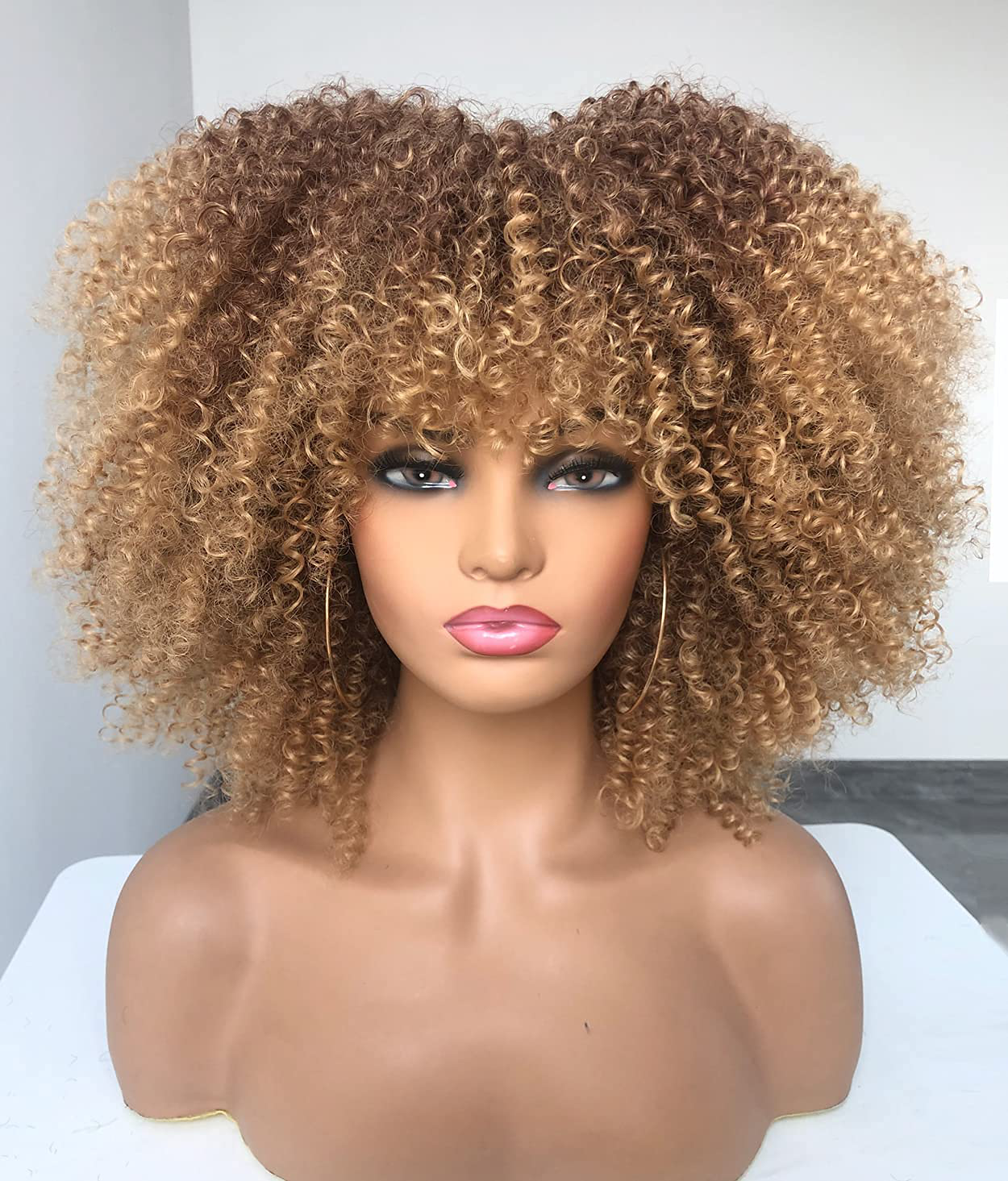 Short Kinky Curly Wig with Bangs for Black Women Curly Wig