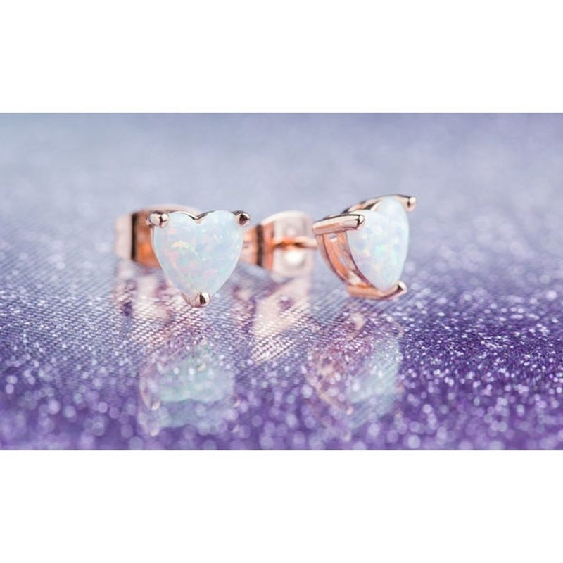 Fire Opal Heart Stud Earrings with 18K Rose Gold Overlay