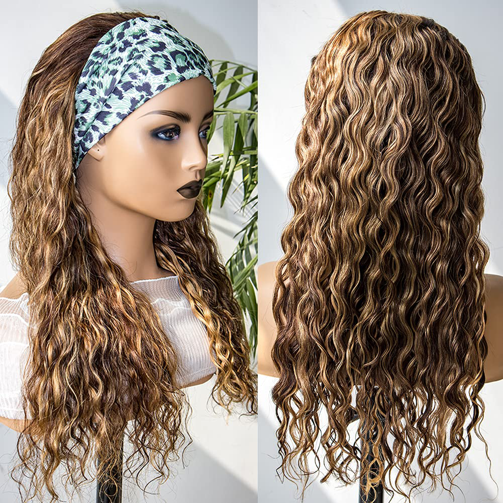20inch Highlight Water Wave Headband Human Hair Wigs