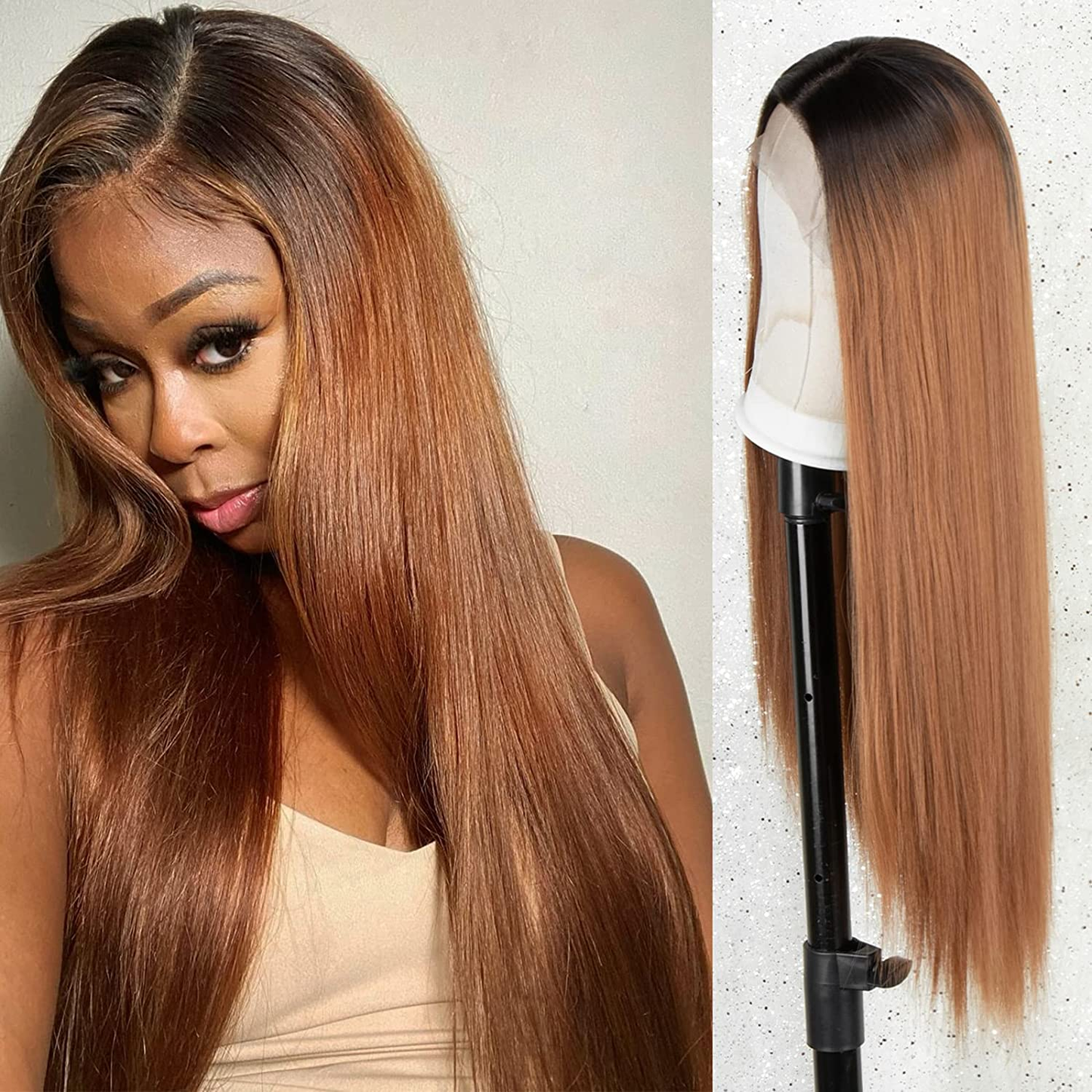 Long Straight Ombre Brown Lace Front Wig with Baby Hair