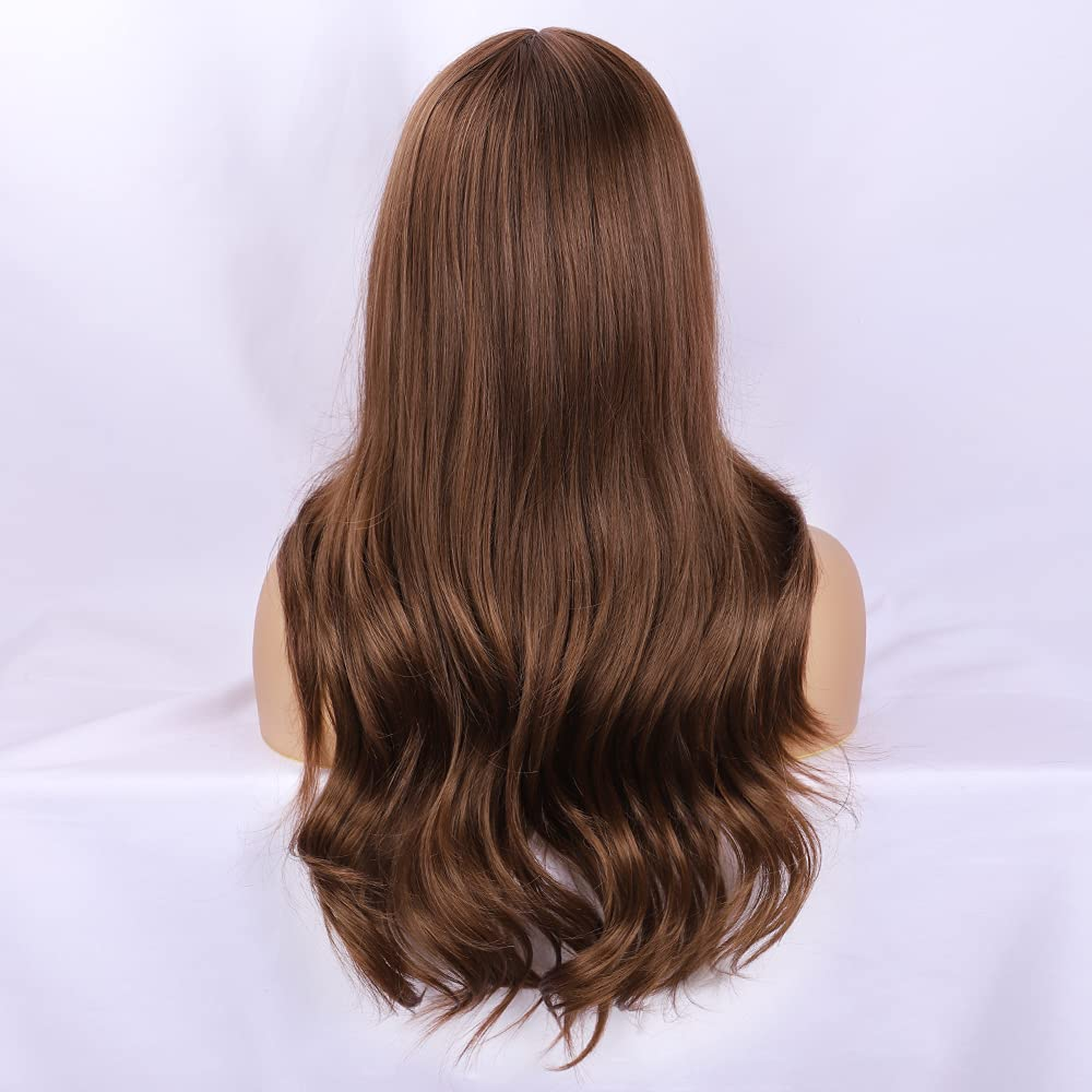 Long Light Brown Wavy Wigs With Bang