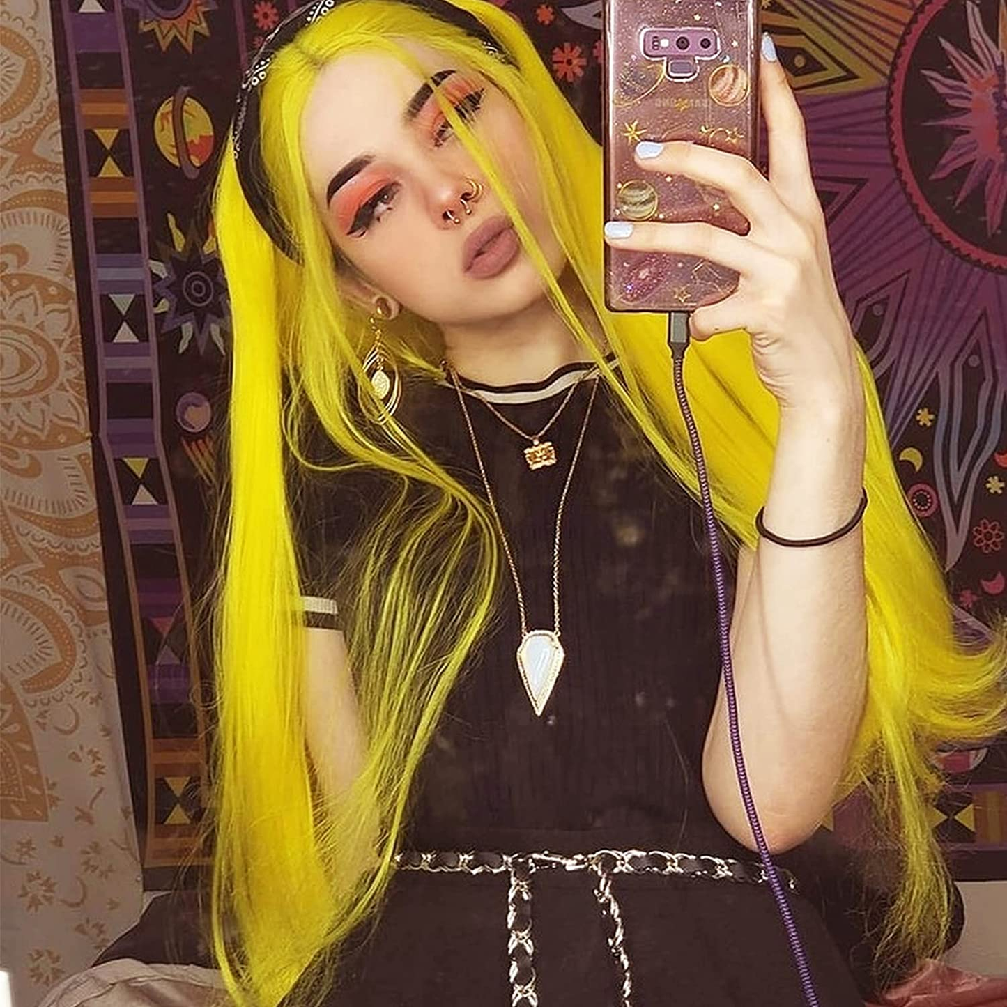 SheerBeaute 22inch Yellow Long Straight Lace Front Wig