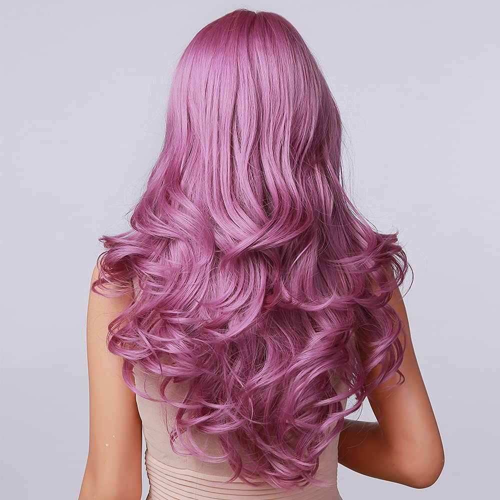 Long Purple Wavy Full Rainbow Wigs
