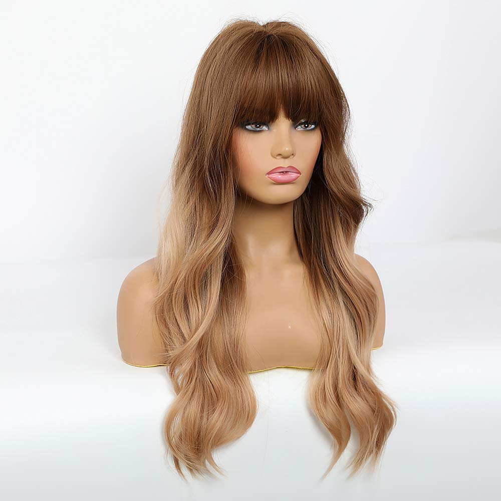 Ombre Blonde Natural Wavy Wig with Bangs