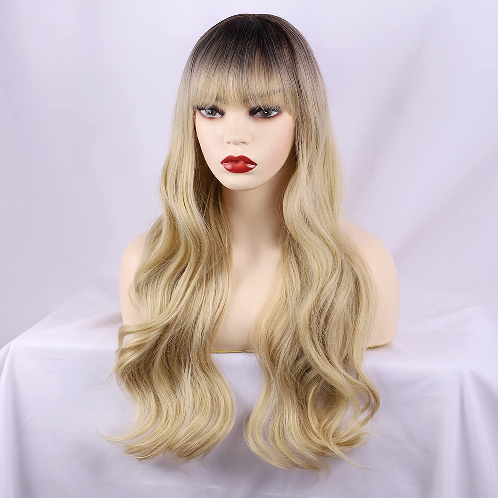 Long Ombre Blonde Non Lace Wig with Bangs