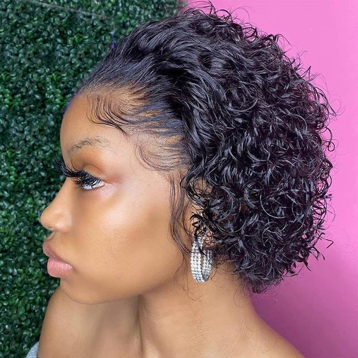 Short Bob Curly Pixie Cut Human Hair Headband Wig| Natural Black|6 Inch