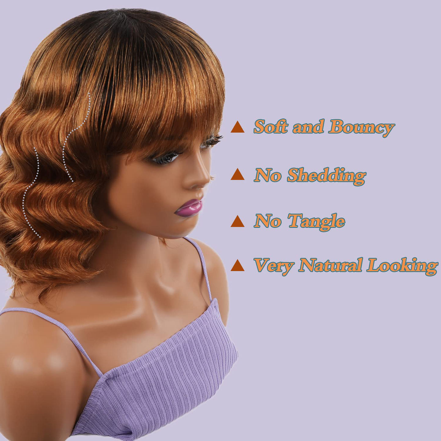 Short Bob Wavy Curly Brazilian Human Hair Wigs With Bangs
