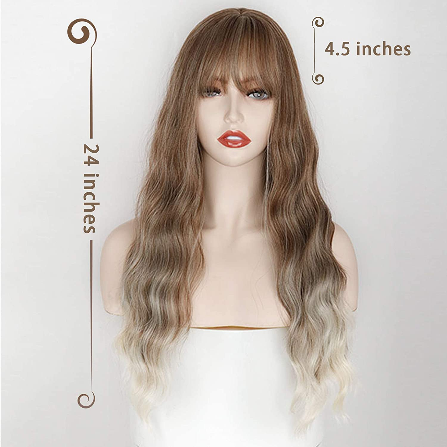 Long Ombre Brown Blonde Full Wavy Wig With Bang
