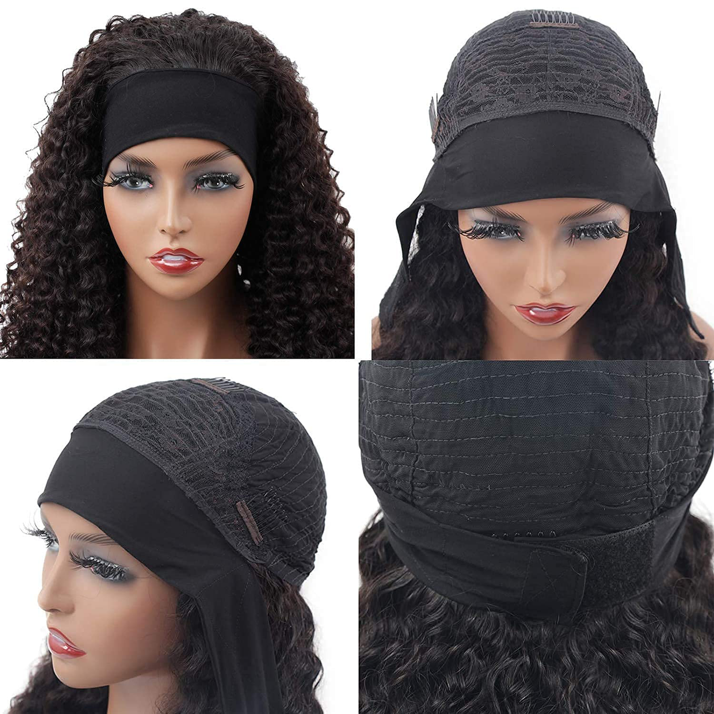 Short Curly Deep Wave Headband Brazilian Virgin Hair Wig | Natural Color|16 Inch Headband Wig