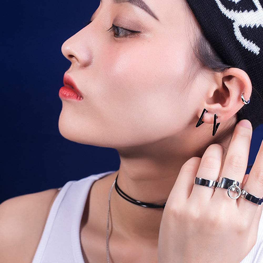9 Pairs Stainless Steel Stud Huggie Hoop Earrings for Women Mens Black Cross Triangle Dangle Earrings Punk Style Goth Earrings Set