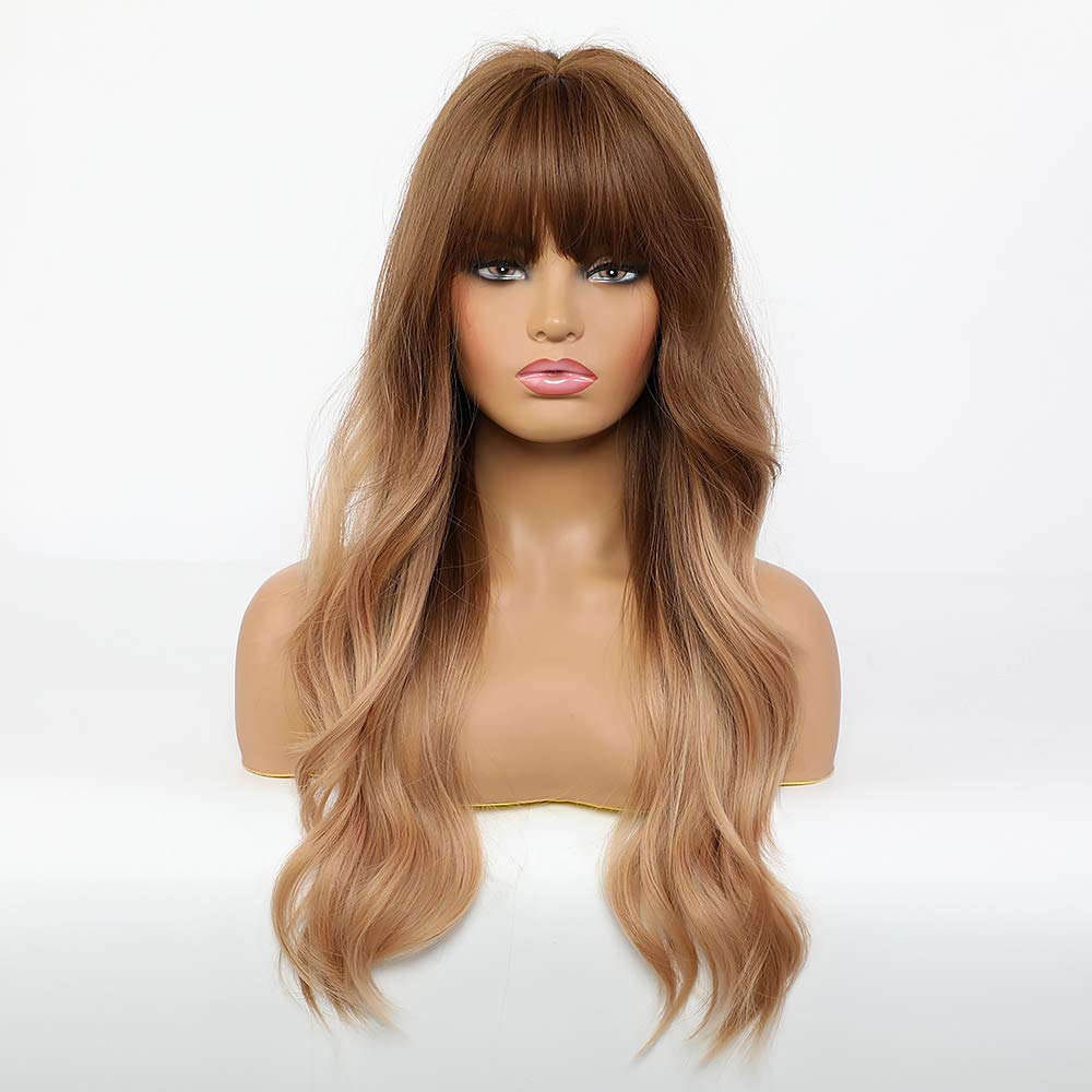 Ombre Blonde Natural Wavy Wig with Bangs