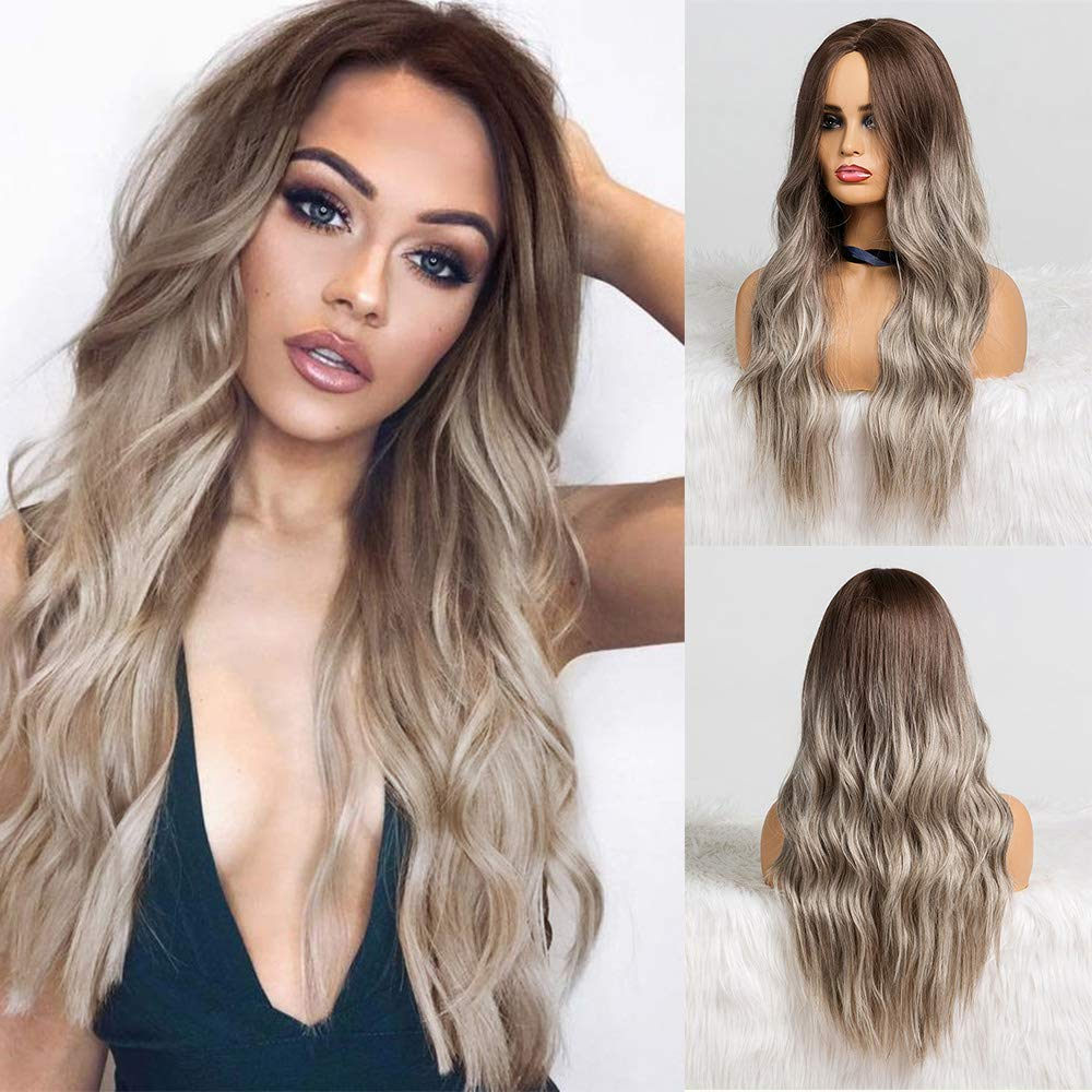 Ombre Brown Gary Long Wavy Curly Wig