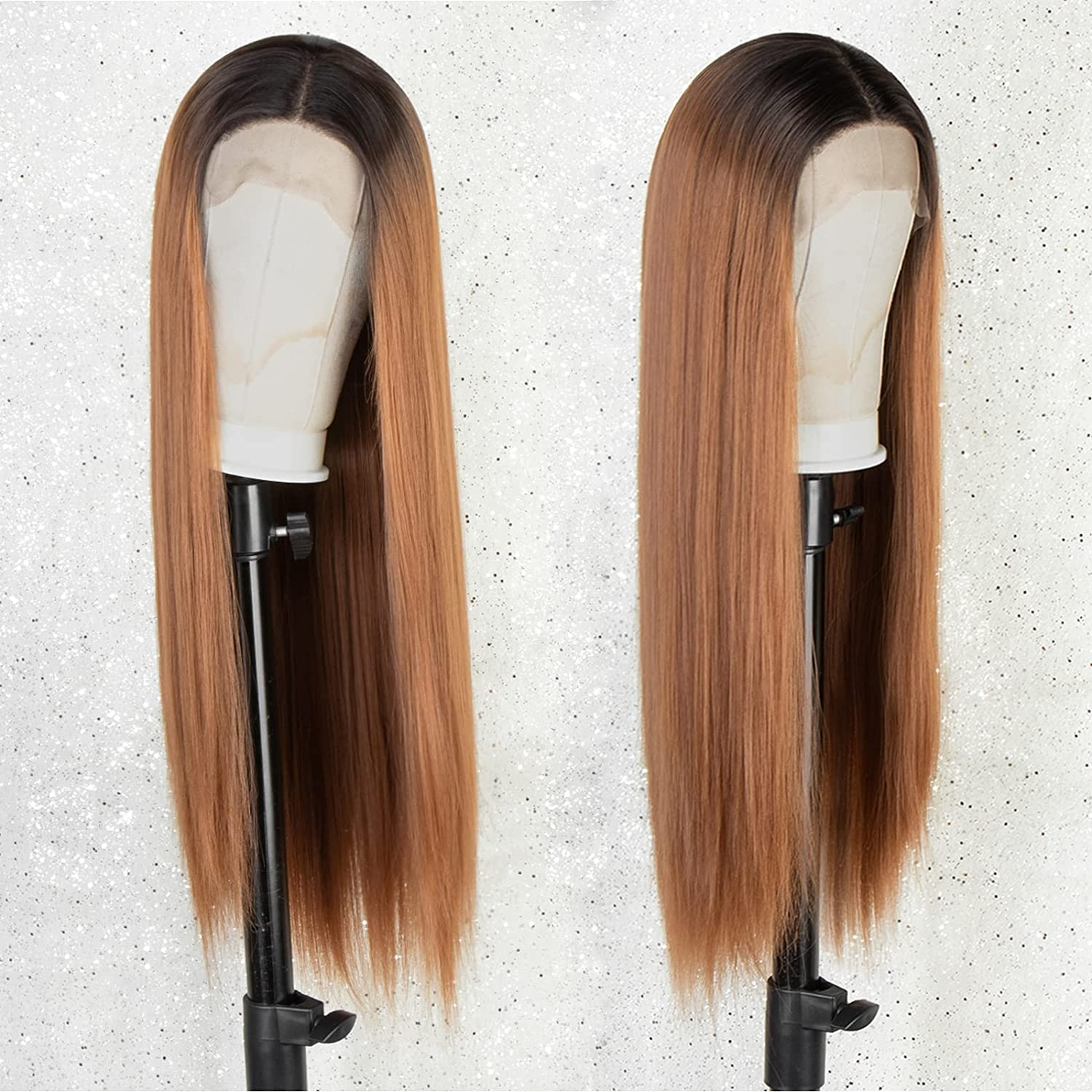 Long Straight Ombre Brown Lace Front Wig with Baby Hair