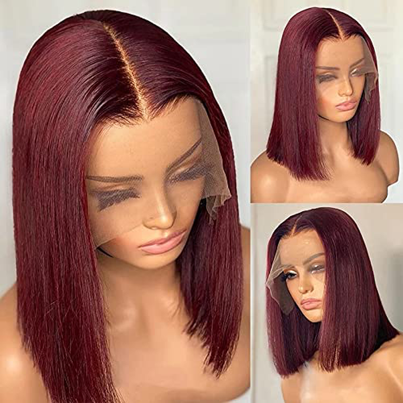 99J Burgundy Short Bob Human Hair Lace Front Wig|13x4 Wig