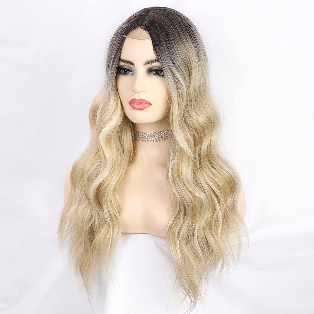 Nnzes Blonde Wig Synthetic Long Wavy Wig Middle Part Hair Replacement Wigs 22 Inch Heat Resistant Fiber for Daily Use