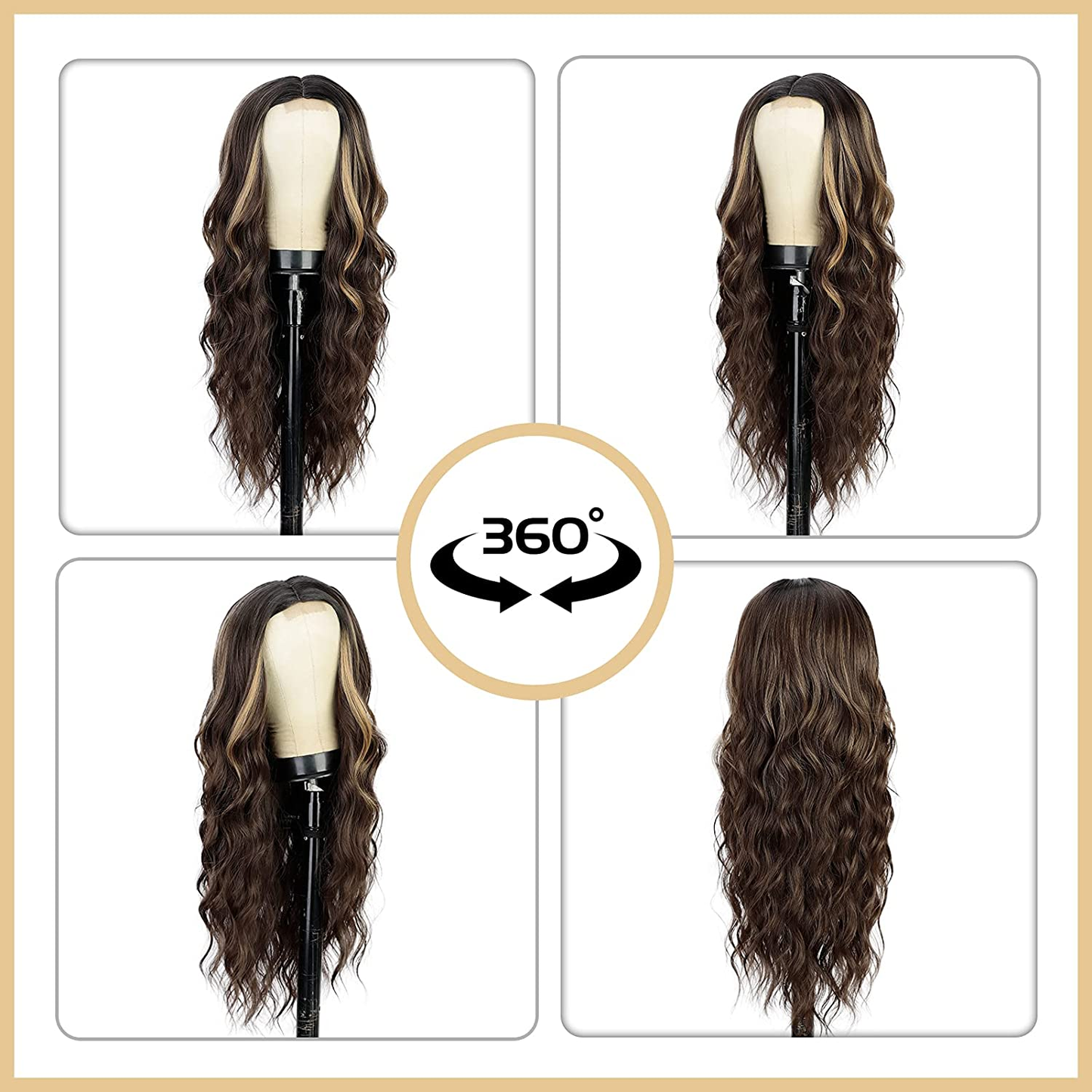 Blonde-Brown Long Wavy Middle Part Wig