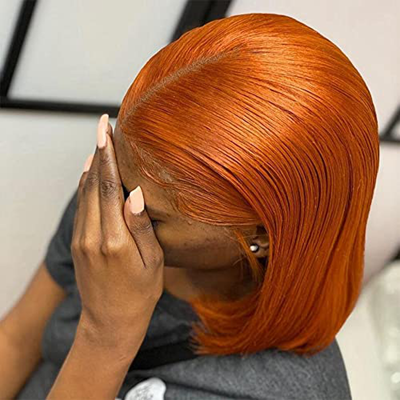 Short Bob Straight Brazilian Human Hair Lace Wig|Ginger Red