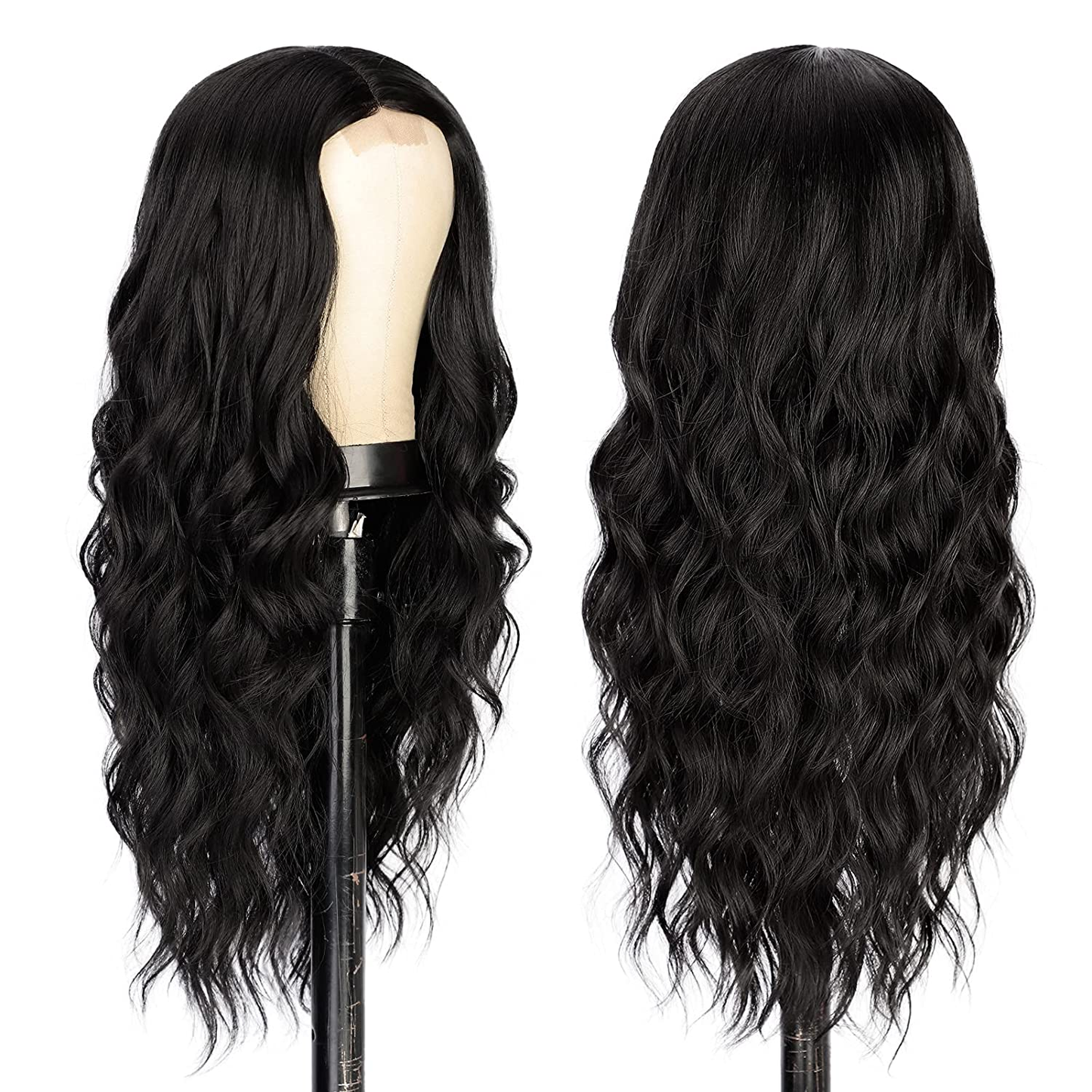 Long Black Wavy Wigs for Women Middle Part Black Curly Wig Heat Resistant Synthetic Wig Natural Looking Wigs for Daily Party Use