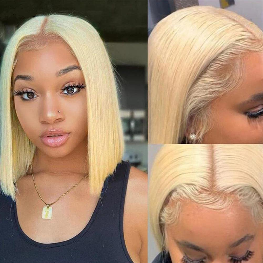 613 Blonde Straight Short Bob Human Hair Wig |T-Part Wig