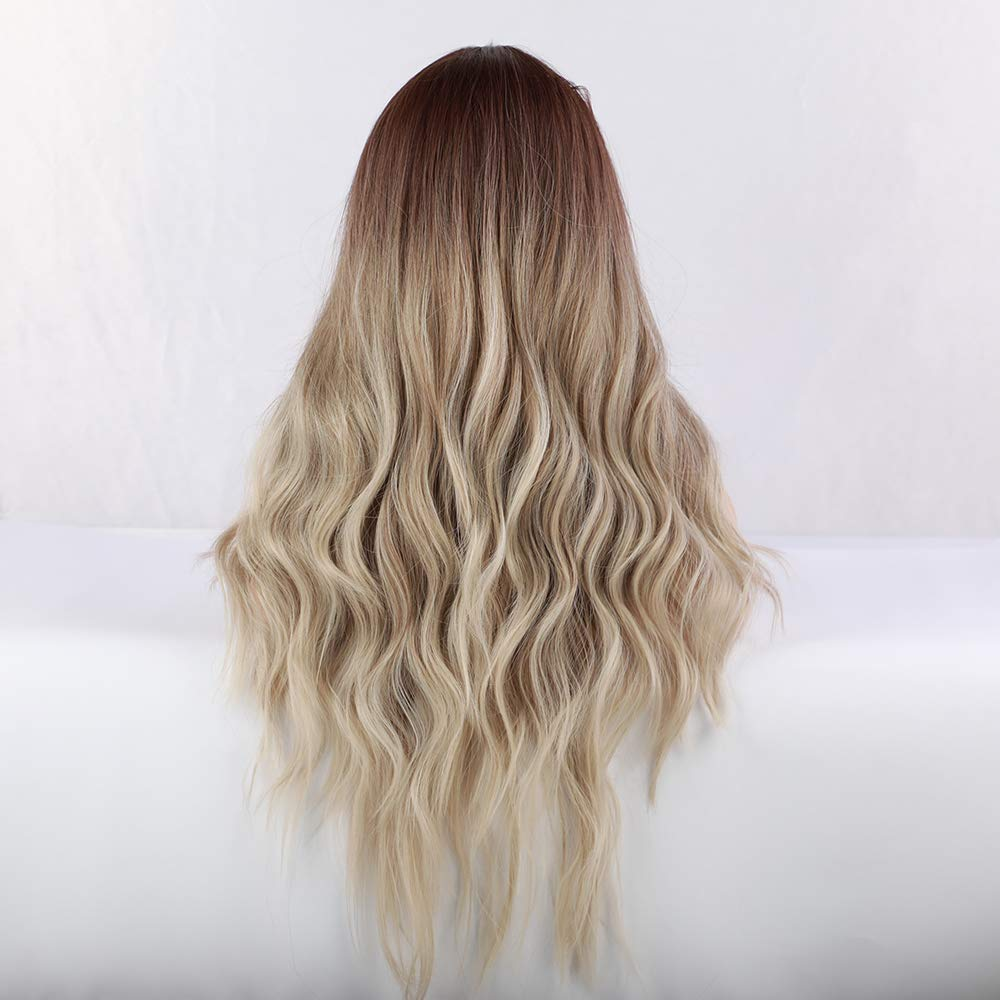 Ombre Brown Ash Blonde Long Curly Wavy Full Cap Wig