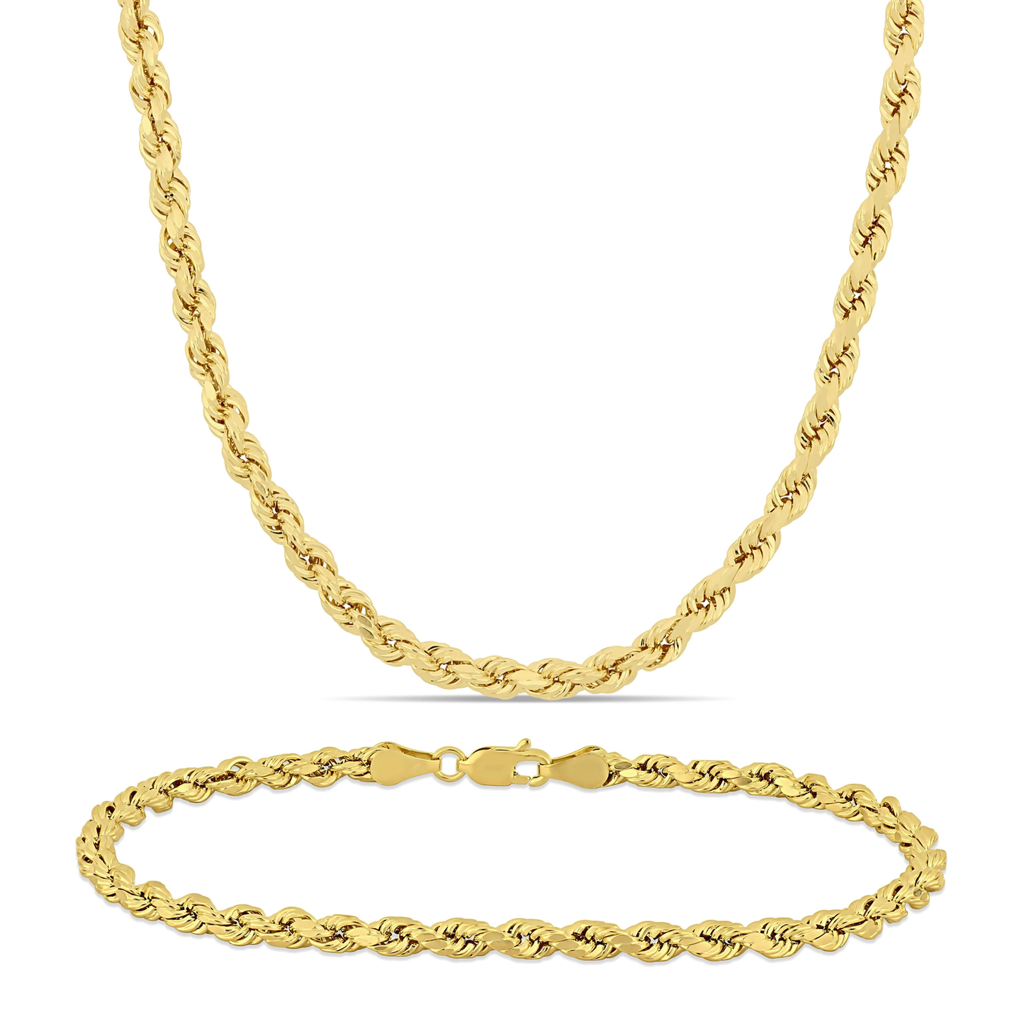 Necklace and Bracelet Set |10K Yellow Gold Rope Chain (4 MM)