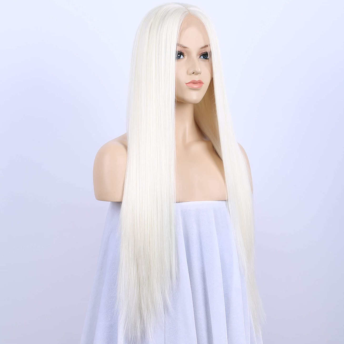 Silky Straight Lace Front Platinum Blonde Wigs